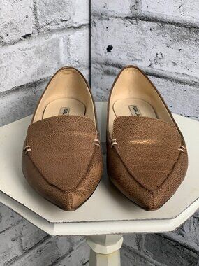 Karl Lagerfeld Pointy Toe Flat Shoes 7.5 Metallic Bronze Gold Destine Loafers